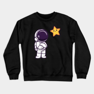 Cute Astronaut Looking Star In Space Cartoon Crewneck Sweatshirt